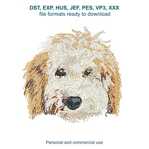 Goldendoodle Dog Face Machine Embroidery Design, Fill and Applique, Multiple Sizes
