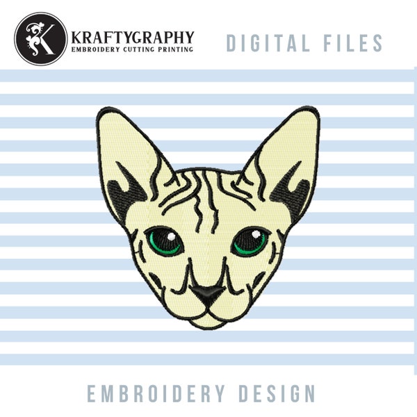 Sphynx Cat Face Machine Embroidery Designs, Cute Cat Applique Embroidery Patterns, Cat Fill Stitched Patch Embroidery Files