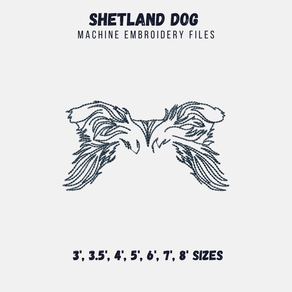 Shetland dog ears machine embroidery design, sheltie ears embroidery files downloads for dog lovers, multiple sizes, SKETCH style outline