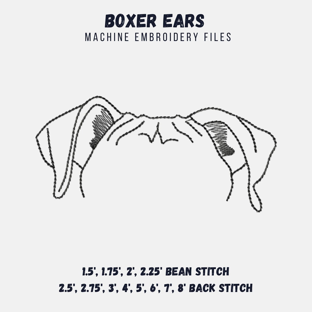 Boxer Ears Outline Machine Embroidery Design, Dog Sketch Embroidery