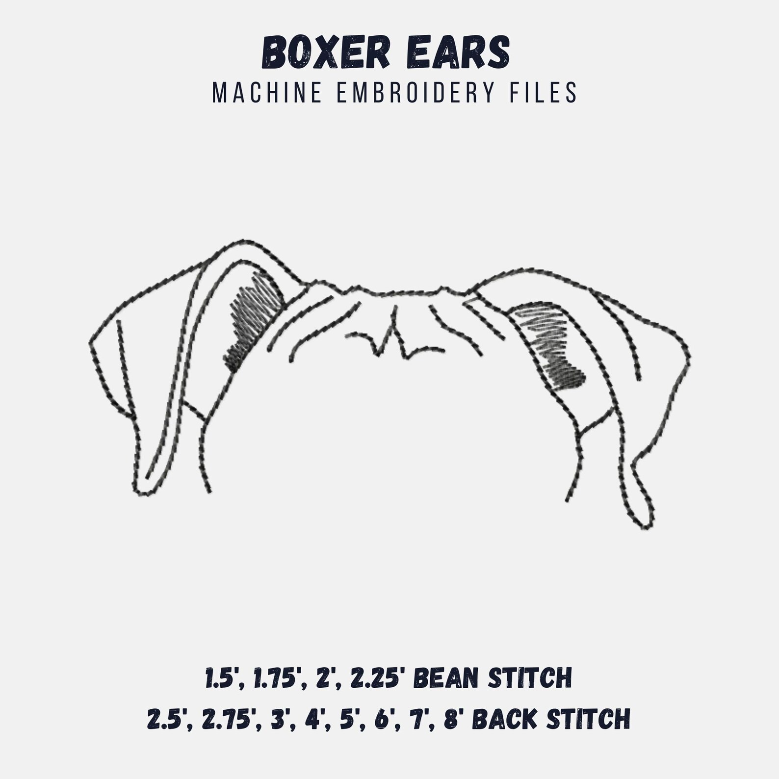 Boxer Ears Machine Embroidery Design Outline, Backstitch Run: 1.5in ...