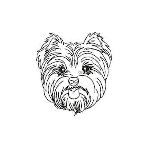 Yorkshire Terrier machine embroidery designs, yorkie face embroidery pattern, terrier outline embroidery files, line art pes  files