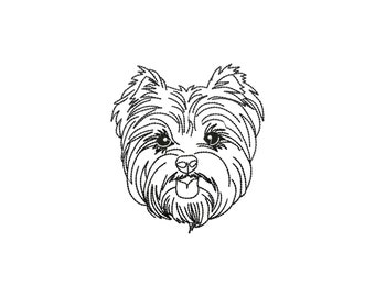 Yorkshire Terrier Face Machine Embroidery Design, Yorkie Backstitch Outline