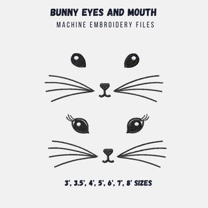 Bunny face eyes and nose machine embroidery design for Easter basket for boys and girls, cute bunny embroidery files, multiple sizes