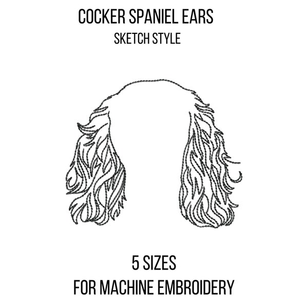 Cocker spaniel dog face machine embroidery files, 5 sizes, outline embroidery art, dogs sketch embroidery download