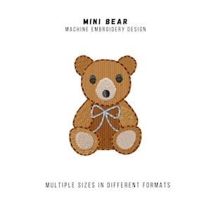 Mini Bear with Bow Machine Embroidery Design for Babies, Multiple Sizes