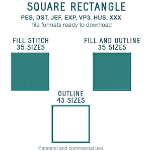 Square Rectangle Machine Embroidery Designs, Mini Square Embroidery Patterns, Square Filled Stitch Embroidery Files, Basic Applique Shape