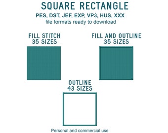 Square Rectangle Machine Embroidery Designs, Mini Square Embroidery Patterns, Square Filled Stitch Embroidery Files, Basic Applique Shape