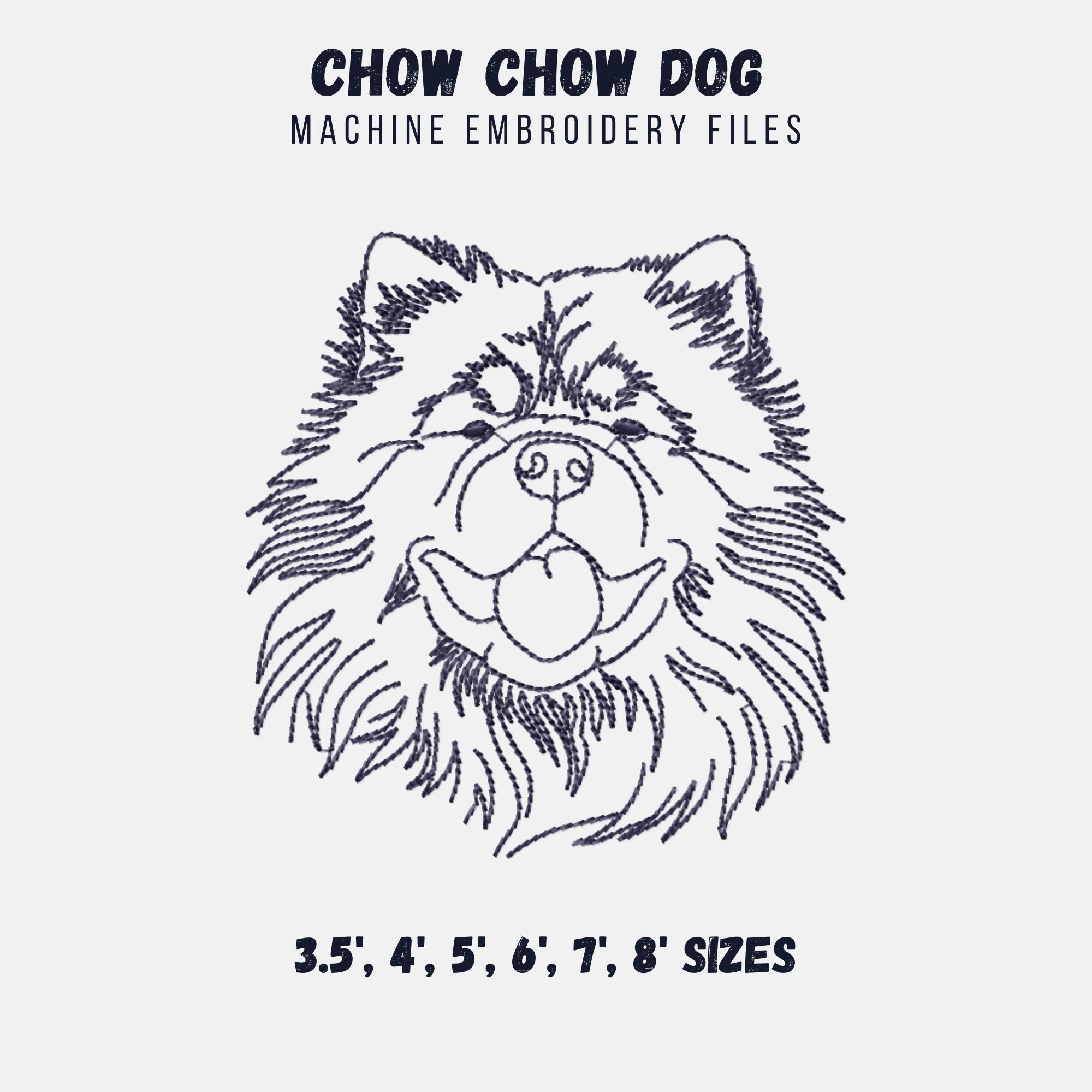 Chow Chow Dog Face Machine Embroidery Design: Back Stitch Outline, 3.5in - 8in
