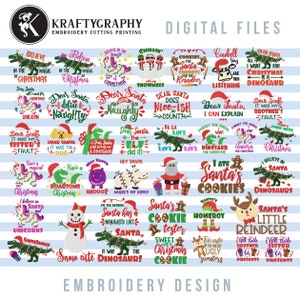 Christmas Machine Embroidery Design Bundle with Santa, Unicorn, Dinosaur, Snowman