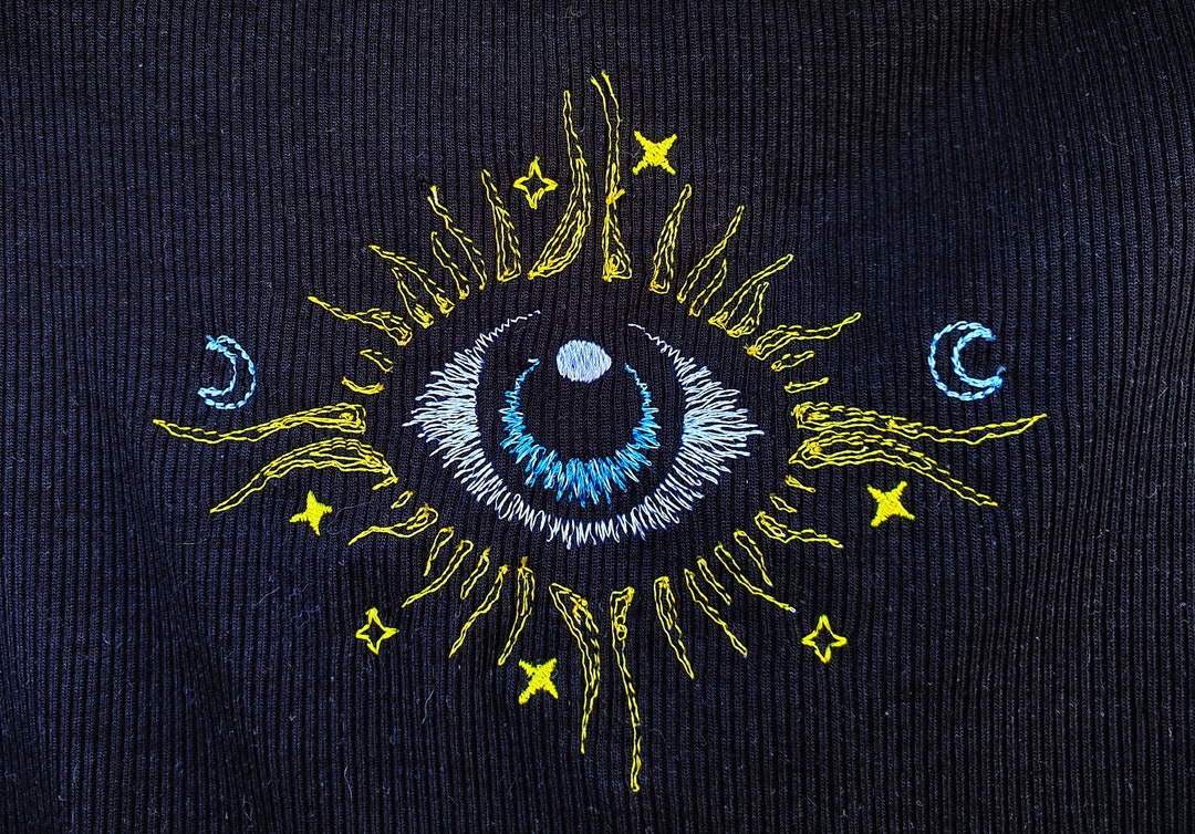 神秘的な目の機械刺繍デザイン：ボヘミアン天体太陽月（デジタル