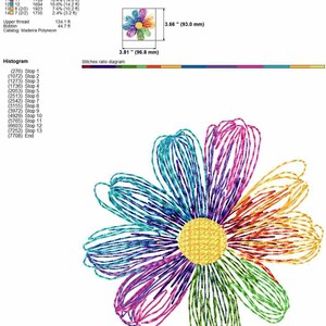 Daisy flower machine embroidery design, colorful flower line embroidery files, multiple sizes image 7