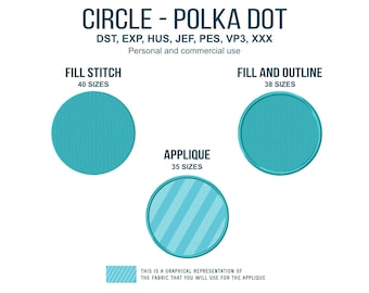Circle Machine Embroidery Designs | Polka Dot Files | Fill Stitch, Fill and Satin Outline, Knockdown, Applique and Bean Stitch