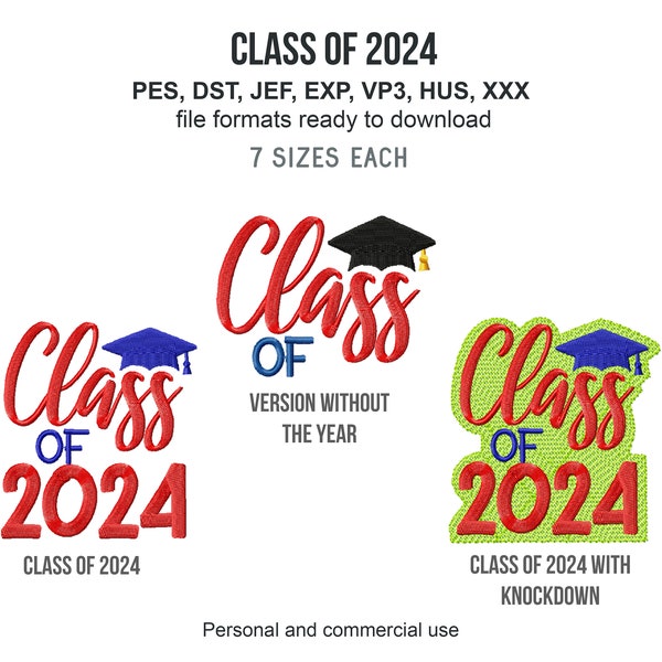 Class of 2024 Machine Embroidery Designs, Graduation Cap Embroidery Patterns, Graduation 2024 Pes Files, Senior 2024 Jef, School Hus
