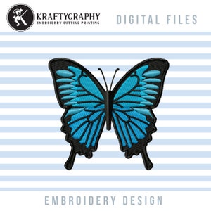Blue Butterfly Machine Embroidery Design, Fill Stitch: 2in - 8in
