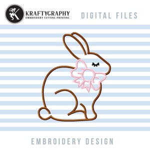 Bunny Machine Embroidery Applique, Cute Rabbit With Bow Embroidery Patterns, Easter Bunny Applique, Simple Rabbit Back Pes Files, Big Bunny