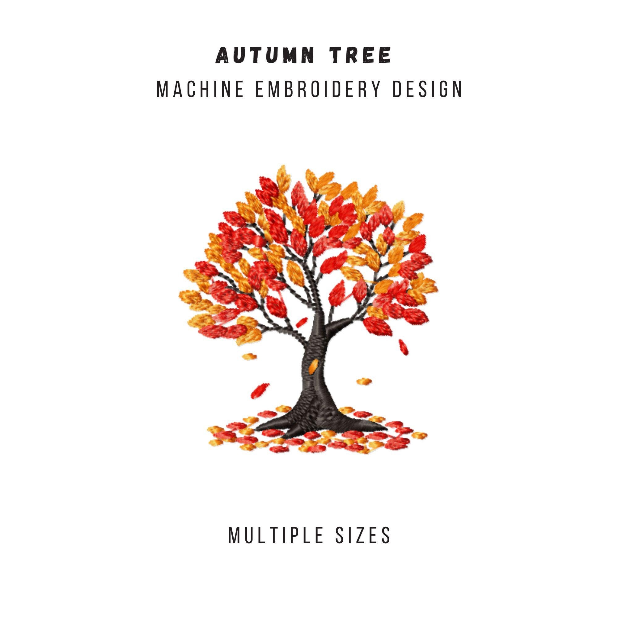 Tree Machine Embroidery Design, Falling Leaf Fall Scene Patterns, 2in ...