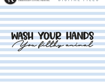 Wash Your Hands Funny Embroidery Design: Bathroom Towel Pattern (Machine Files)