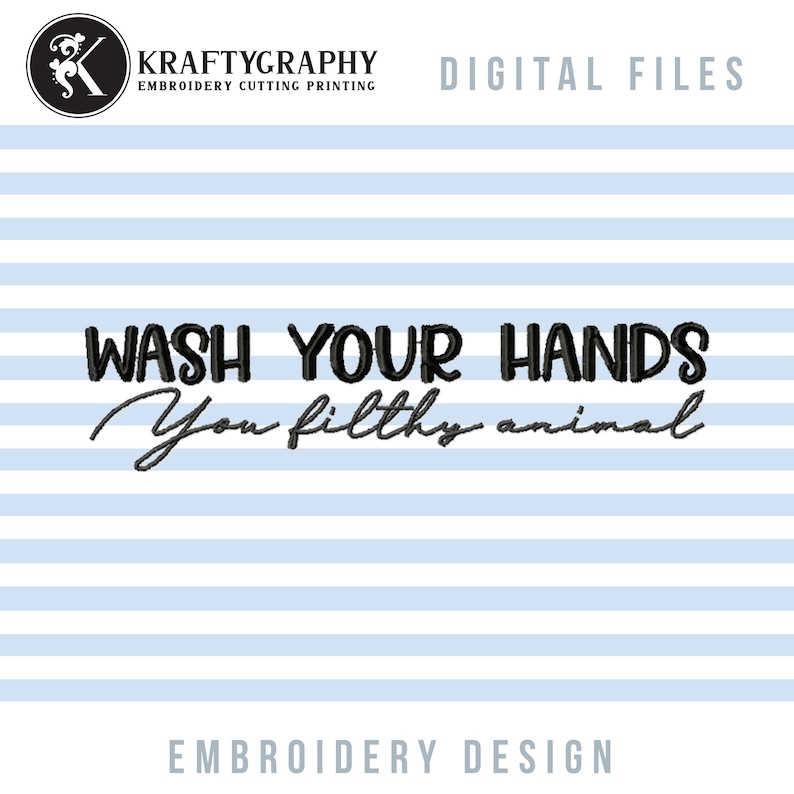 Wash Your Hands Funny Embroidery Design: Bathroom Towel Pattern (Machine Files) image 1