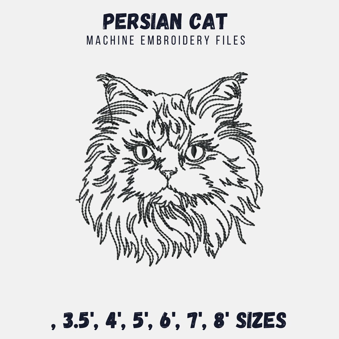 Persian Cat Face Machine Embroidery Design SKETCH Style Etsy