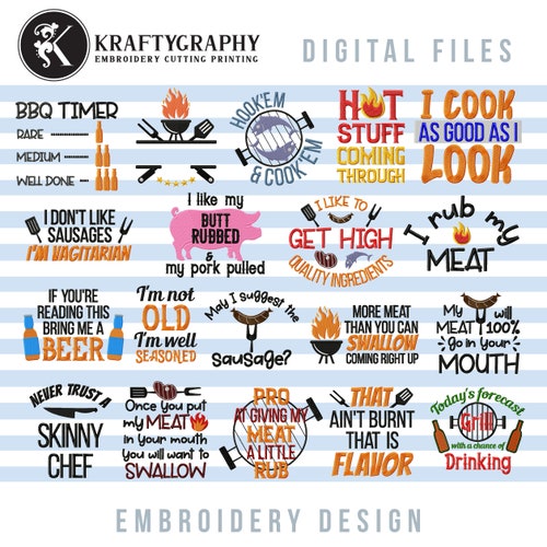 Men Grill Apron Machine Embroidery Designs Bbq Embroidery Etsy