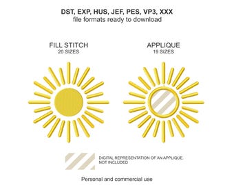 Golden Sunshine Stickdatei für die Maschine - Mini Summer Sunshine Stickdatei - Instant Download