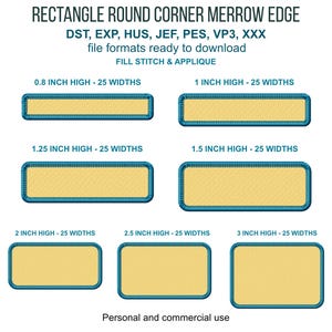 Diseño de bordado a máquina con borde rectangular Merrow: puntada de relleno y aplicación de etiqueta con nombre