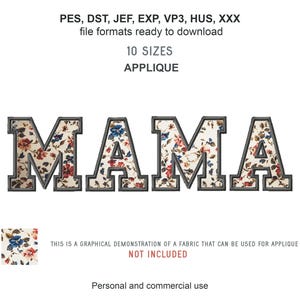Mama Applique Machine Embroidery Designs with Repositional PES Files and Tutorial included