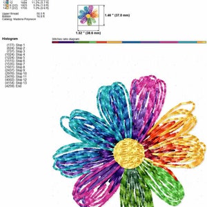 Daisy flower machine embroidery design, colorful flower line embroidery files, multiple sizes image 3