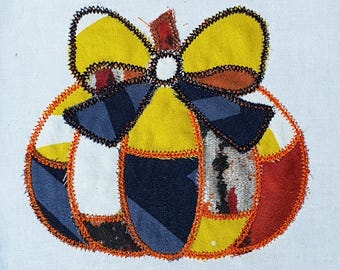 Pumpkin Patchwork Applique Machine Embroidery Design: Zig Zag Stitch, 4in - 8in