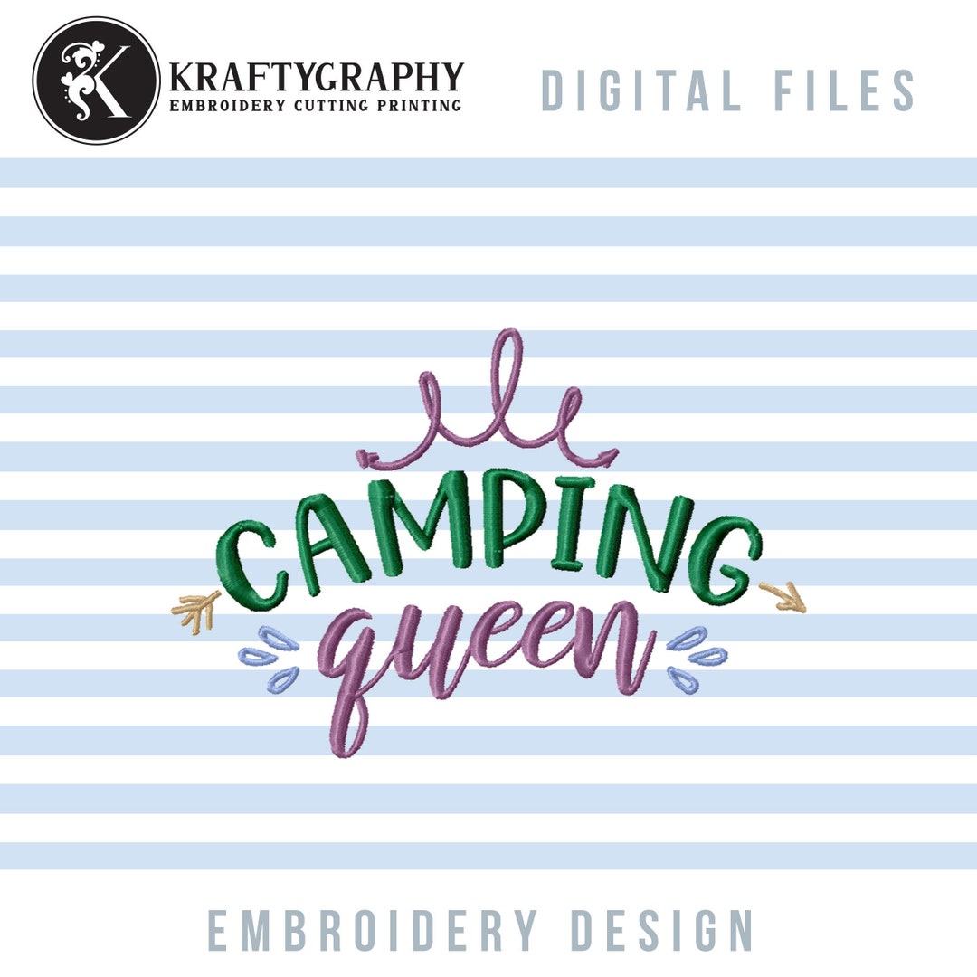 Camping Queen Machine Embroidery Designs, Camping Girl Embroidery
