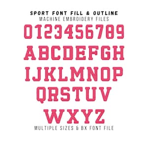Sport font machine embroidery design in simple fill stitch style, multiple sizes, resizable bx file included, bold alphabet