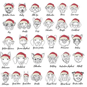 31 Dog breed with Santa hat machine embroidery designs bundle in SKETCH style, multiple sizes, Christmas dogs embroidery files,