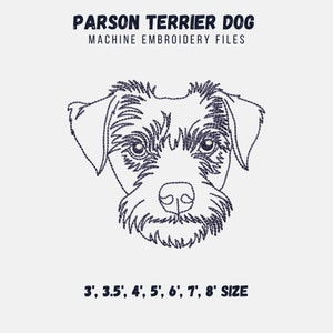 Può includere: Design di ricamo a linea d'arte di una testa di cane Parson Terrier. Il design è disponibile nelle dimensioni 3, 3,5, 4, 5, 6, 7 e 8 pollici.