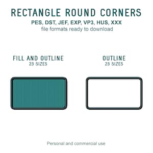 Round Corner Rectangle Machine Embroidery Designs, Basic Shape Embroidery Patterns, Rectangle Filled Stitch Embroidery Files, Mini Rectangle