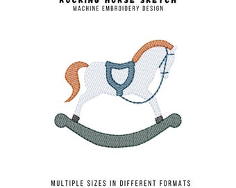 Rocking Horse Machine Embroidery Design for Babies, Fill and Sketch, 1in to 8in Sizes