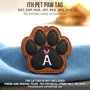 Pet Paw Tag Machine Embroidery Design | Dog Cat Applique Pattern | 2in -5in