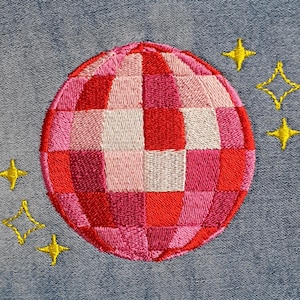 Disegno per ricamo a macchina a forma di palla da discoteca: retrò anni '80, funk groovy, 1 pollice - 5,5 pollici