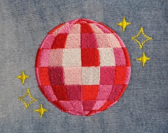 Disco Ball Maschinenstickerei: Retro 80s Funk Groovy, 14cm - 14cm
