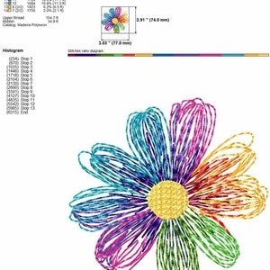 Daisy flower machine embroidery design, colorful flower line embroidery files, multiple sizes image 5