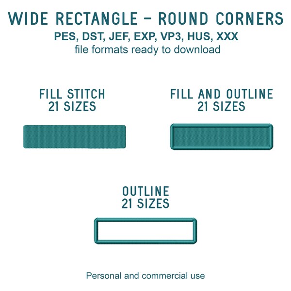 Runde Ecken Rechteck Maschinenstickerei Designs, breite Rechteck Stickmuster, gefüllte Stich Namensschild Stickdateien