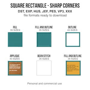Square Machine Embroidery Design Bundle | Fill, Fill and Outline and Bean Stitch, Satin Outline and Applique | Small and Big Sizes