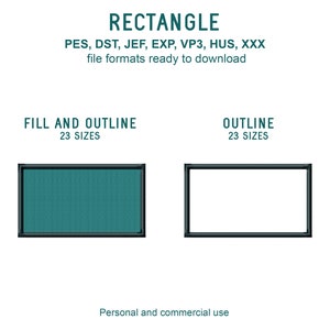 Rectangle Machine Embroidery Design: Fill, Applique, Outline, 3d PUFF edge, 1in - 12in