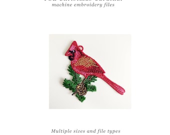 Motif de broderie oiseau cardinal rouge FSL pour arbre de Noël | Fichiers machine