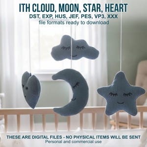 ITH Wolke, Mond, Stern, Herz Stickdatei, Stickdatei, 6 Größen, Instant Download