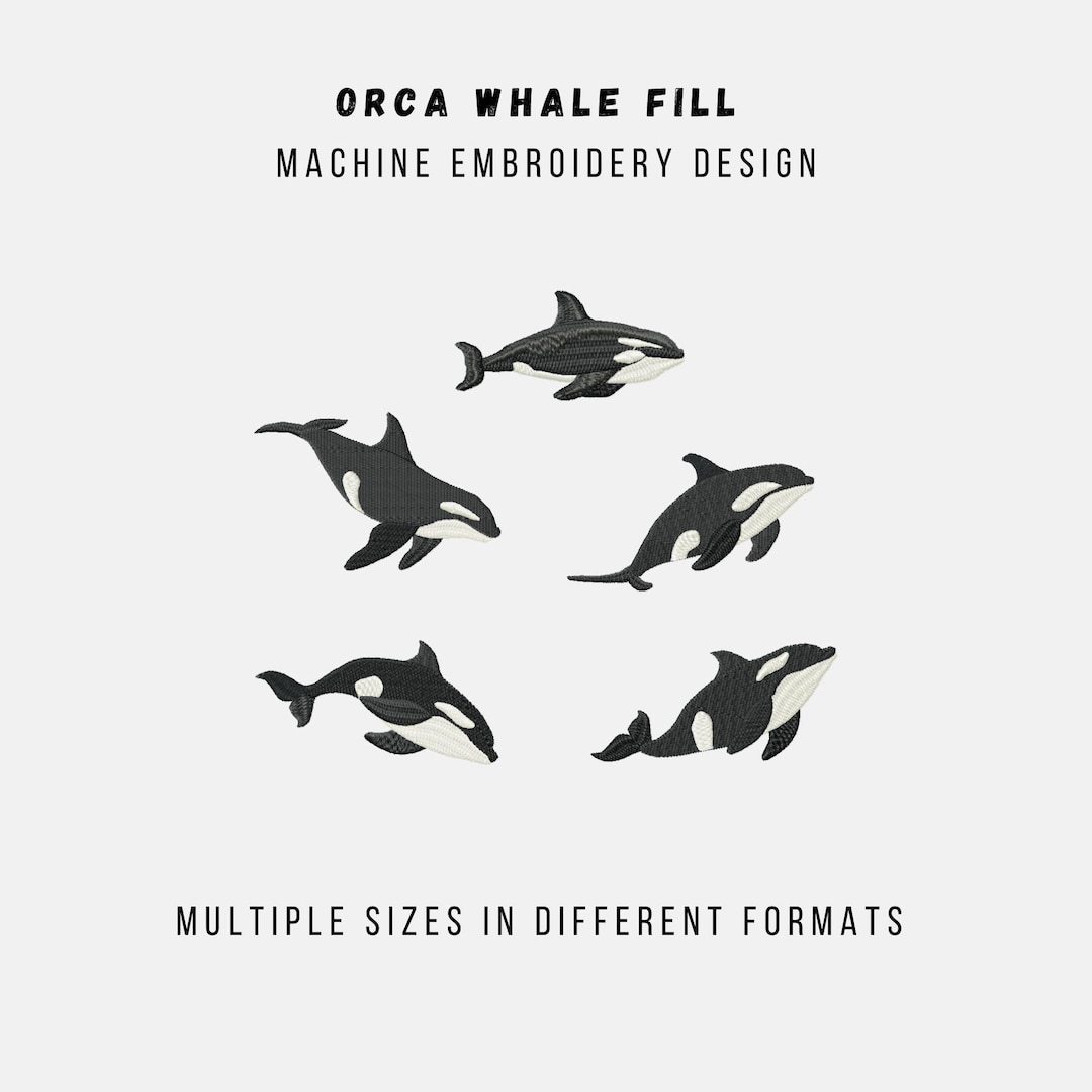 Orca Embroidery Design Bundle: Black and White Whale Fill Stitch ...
