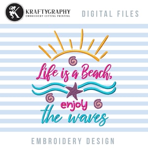 Beach Embroidery Design: Summer Vacation Saying (Machine Files)