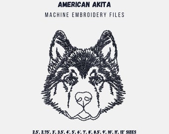 American Akita dog breed face machine embroidery design outline, line art embroidery files of dog, sweatshirt embroidery patterns