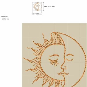 Celestial Machine Embroidery Design, Sun and Moon Boho Line Art, 1.5in ...