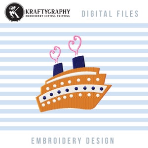 Cute Cruise Ship Machine Embroidery Designs, Cruise Boat Embroidery Patterns, Cruising Pes Files for Baby, Ship Applique